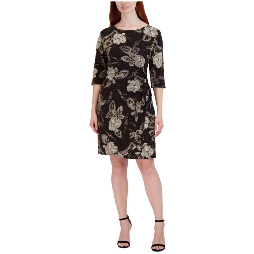 Signature by Robbie Bee Womens Plus Size Metallic Floral Sheath Dress, NWT
